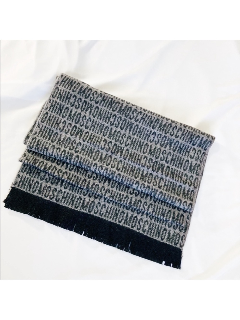Moschino Gray and Black Logo Repeat Scarf